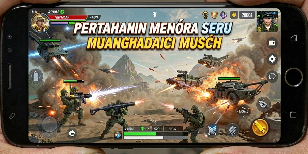 Tampilan gameplay menara pertahanan yang menegangkan di A200M.