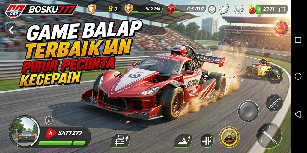 Screenshot dari gameplay BOSKU777 yang mendebarkan saat balapan.