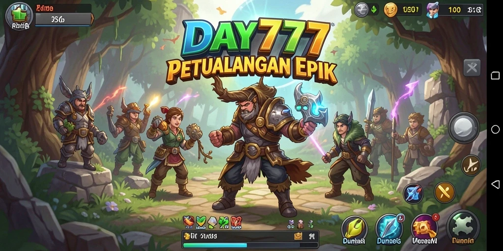 Screenshot menunjukkan aksi pertempuran epik dalam dunia RPG DAY777.
