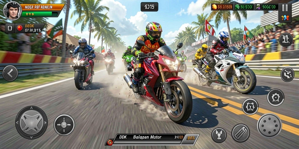 Tampilan gameplay DKK yang mendebarkan di trek balapan.