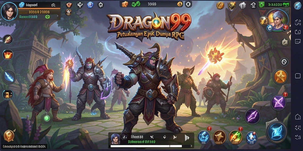 Screenshot gameplay RPG yang menampilkan pertarungan epik di DRAGON99.