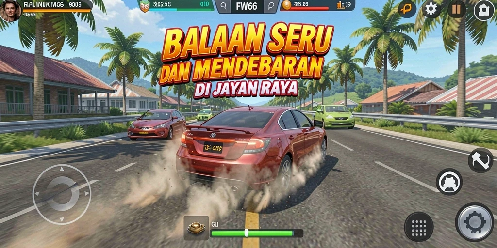 Tampilan dinamis gameplay balapan yang menegangkan dan menawan.