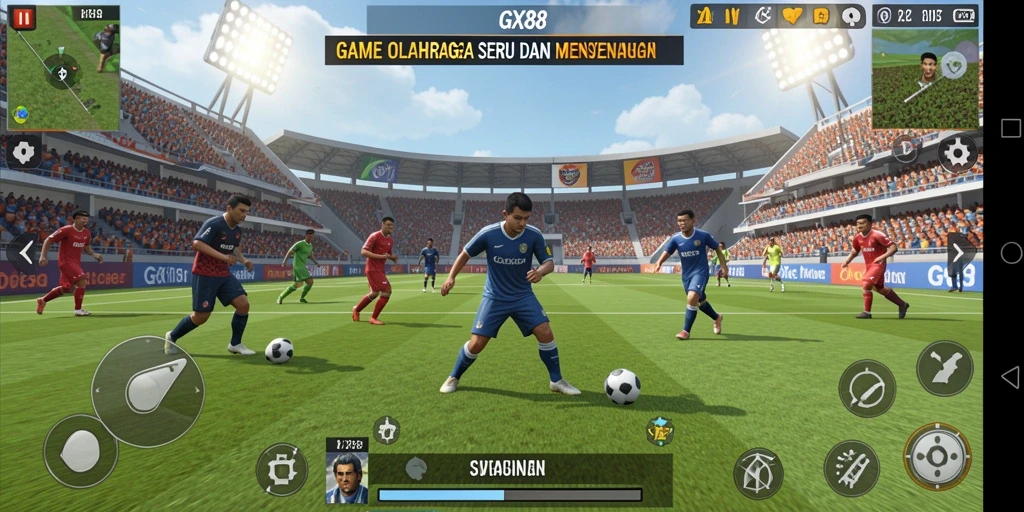 Tampilan gameplay menyerupai pertandingan olahraga nyata.