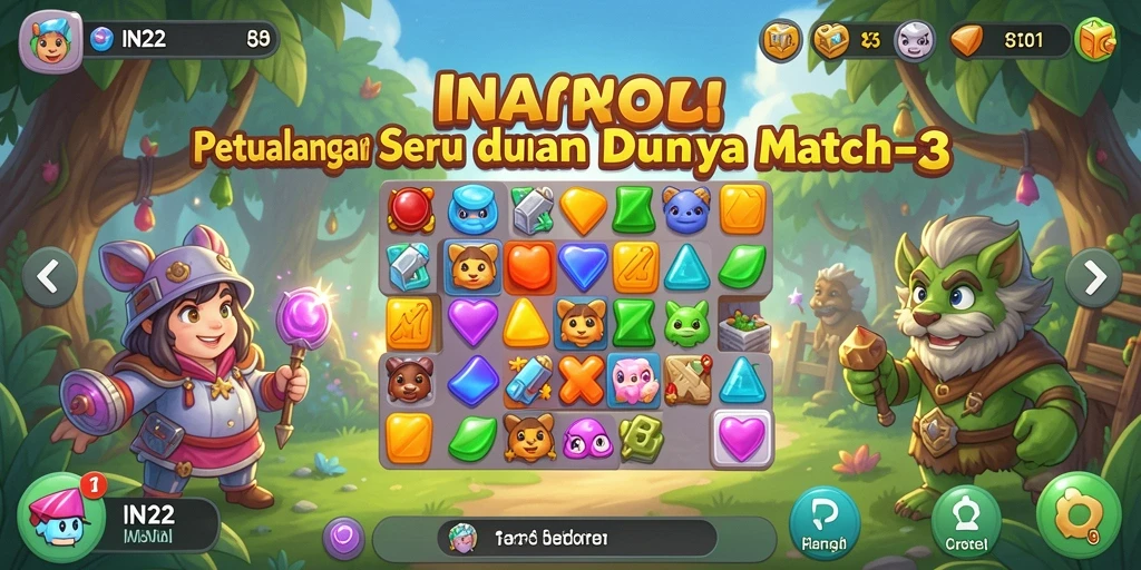 Tampilan gameplay seru IN22 dengan tantangan Match-3 yang menarik.