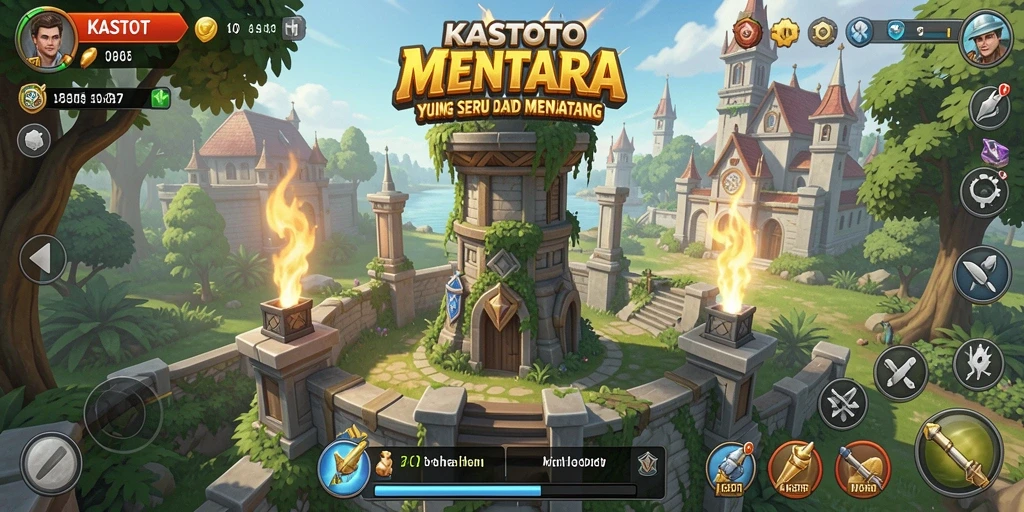 Screenshot utama KASTOTO menampilkan pertarungan seru di Tower Defense.