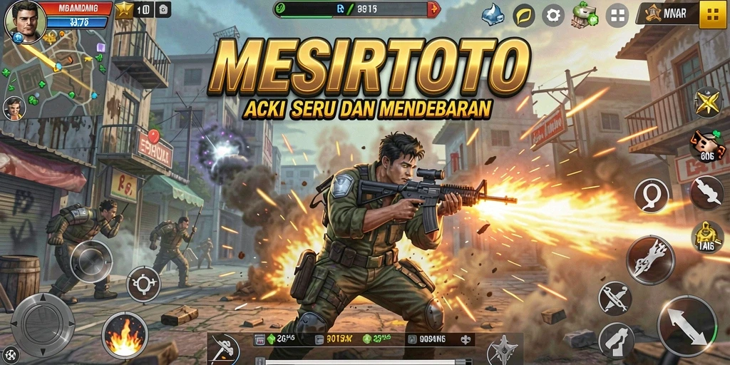 Screenshot utama MESIRTOTO menampilkan gameplay aksi yang penuh tantangan.