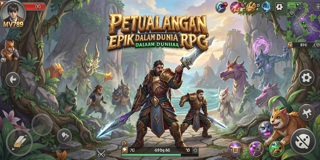 Screenshot utama MVP789 memperlihatkan aksi seru dalam pertarungan RPG.