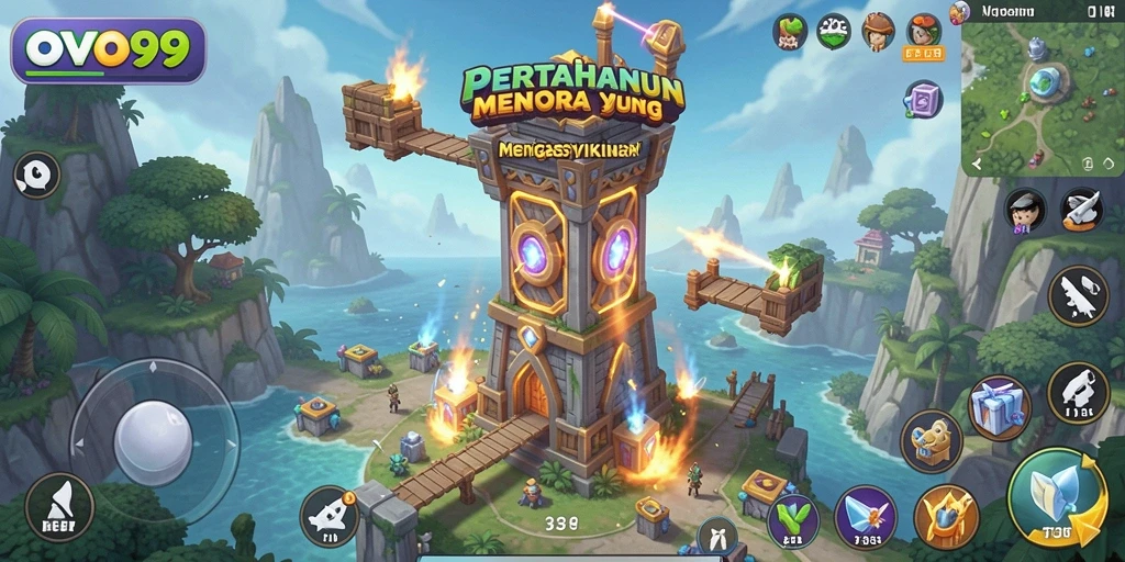Tampilan gameplay OVO99 yang menawan dalam pertarungan Tower Defense.