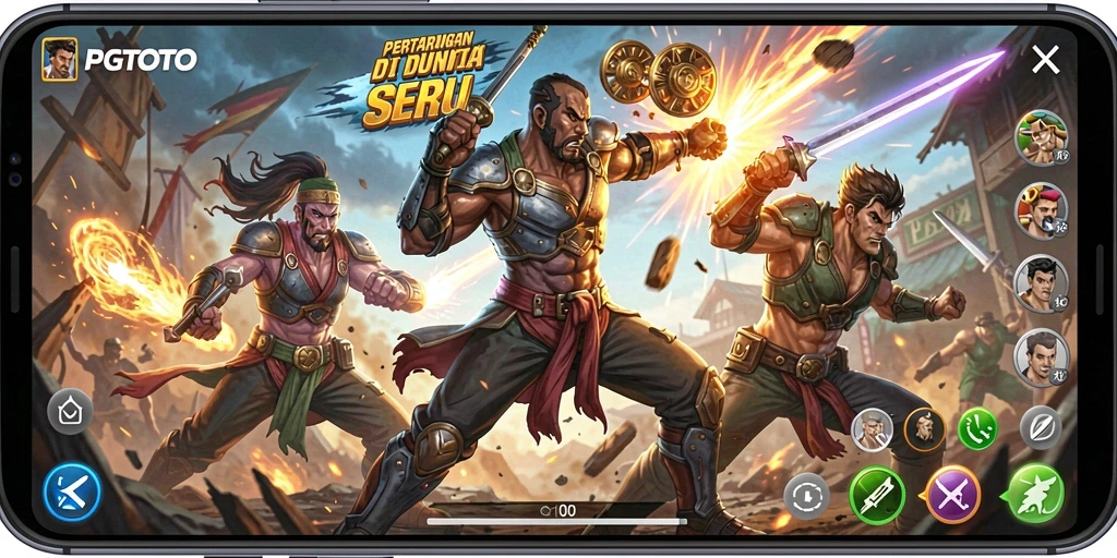 Tampilan gameplay seru PGTOTO saat karakter beraksi di arena.