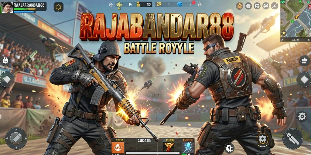 Tampilan aksi seru dalam game RAJABANDAR88 Battle Royale.
