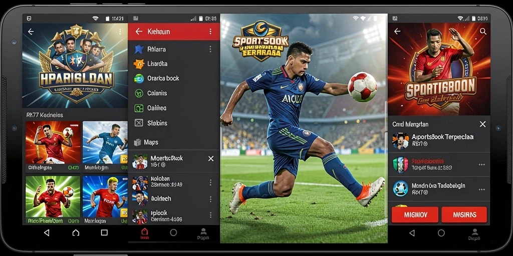 Screenshot RK77 menampilkan antarmuka aplikasi taruhan olahraga yang menarik.