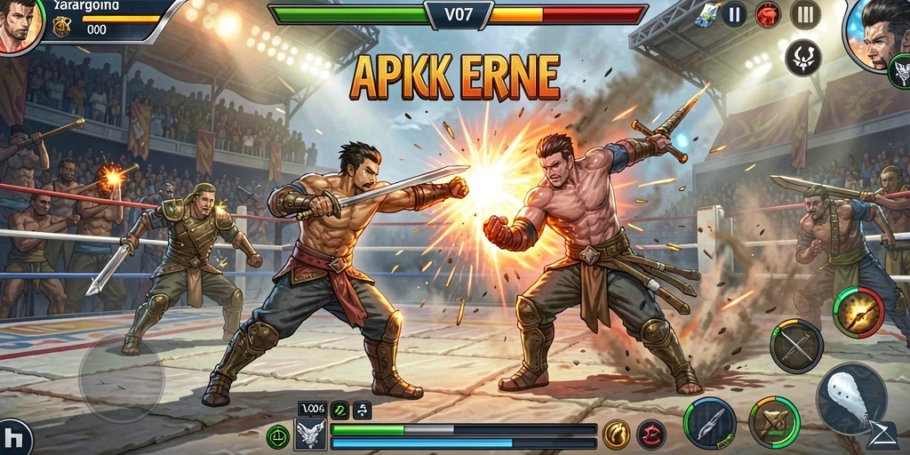 Tampak screenshot V07 menampilkan aksi pertarungan yang dinamis dan mendebarkan.